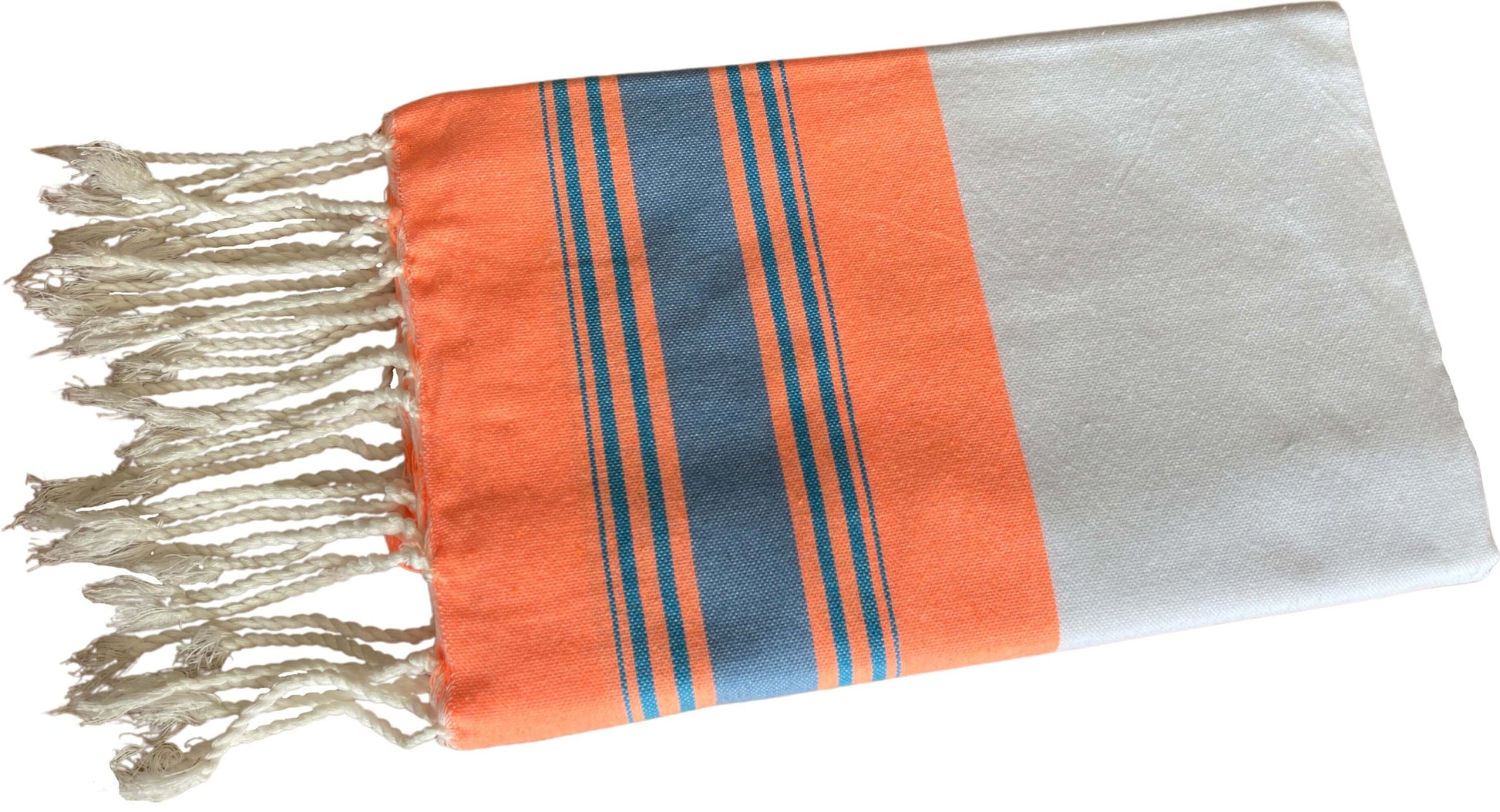 Fouta Fine Stripes weiss-neonorange-blau Splendite