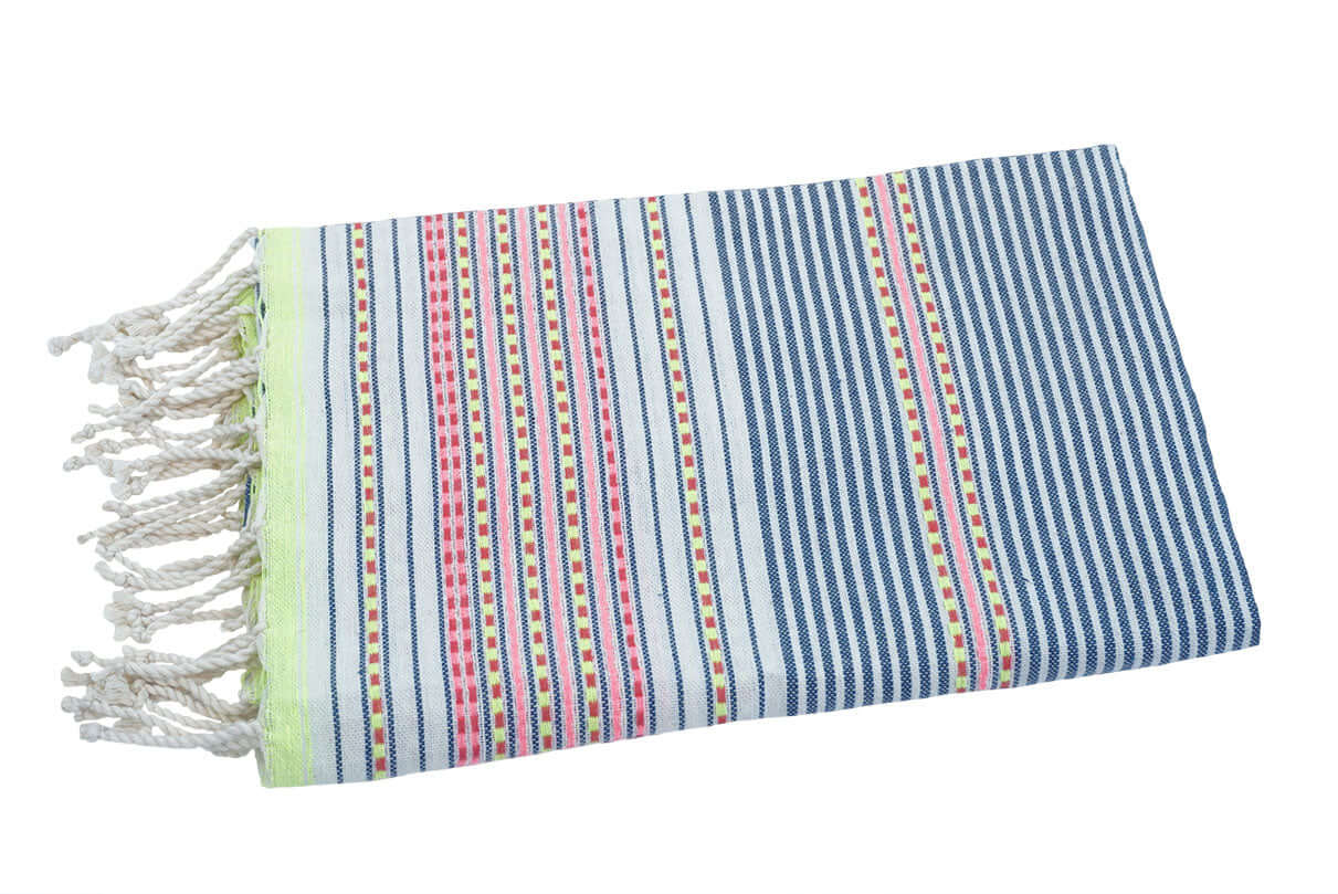 Fouta Dash blau/leuchtend rosa- Splendite Hamamtuch und Strandtuch