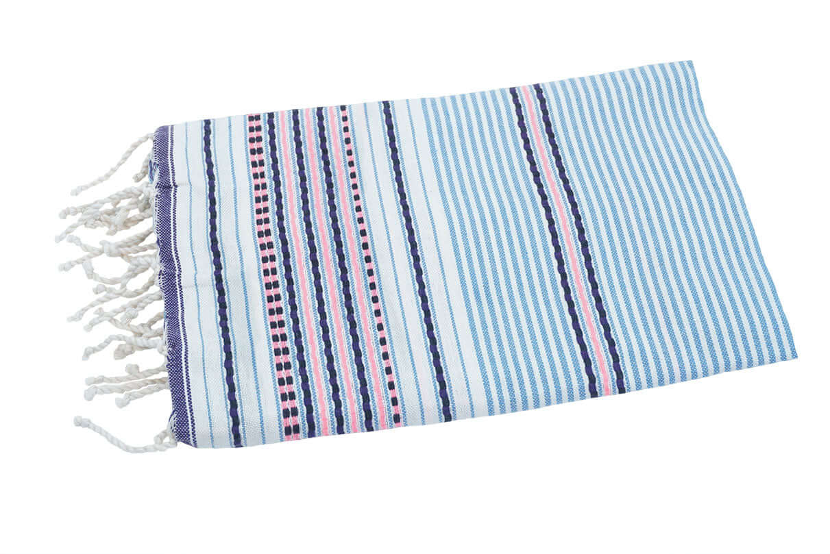 Fouta Dash hellblau/rosa- Splendite Hamamtuch und Strandtuch