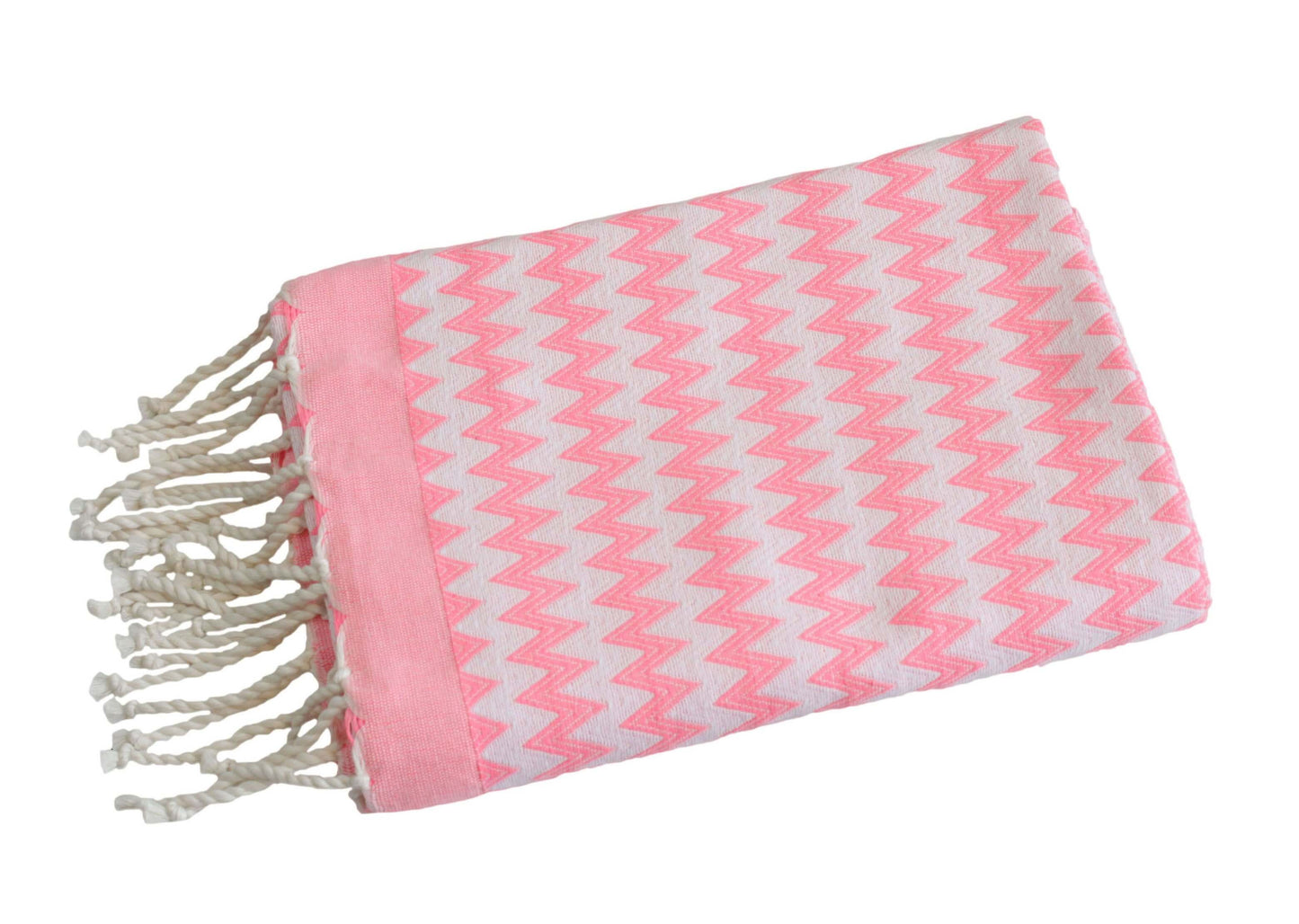 Fouta Zick Zack leuchtend rosa Hamamtuch und Strandtuch - Splendite